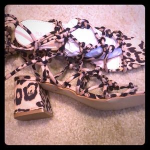 Leopard lace up sandals